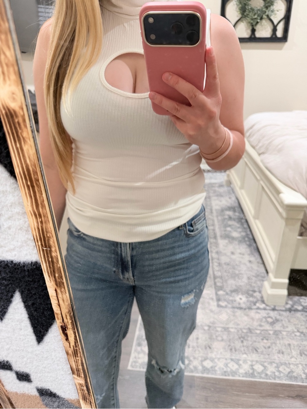 Bailey 44 White Ribbed Mock-Neck Tank with Front Zipper